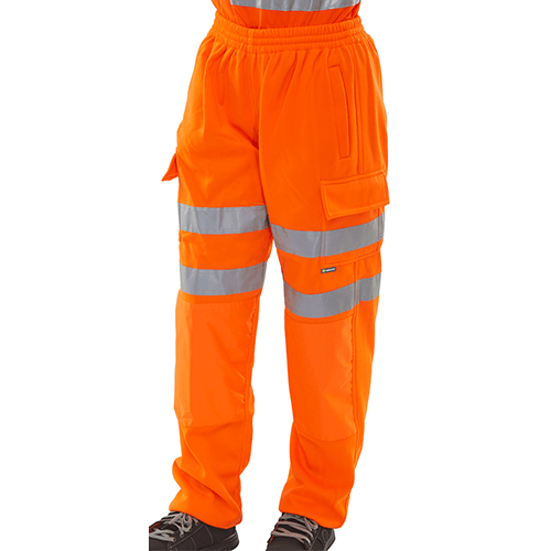 B-Seen Jogging Bottoms Hi-Vis Zip Pockets Safety Orange