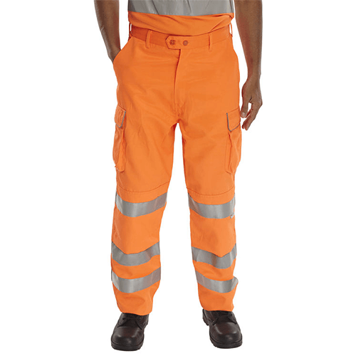 Beeswift Hi-Vis Rail Spec Work Cargo Work Trousers Orange